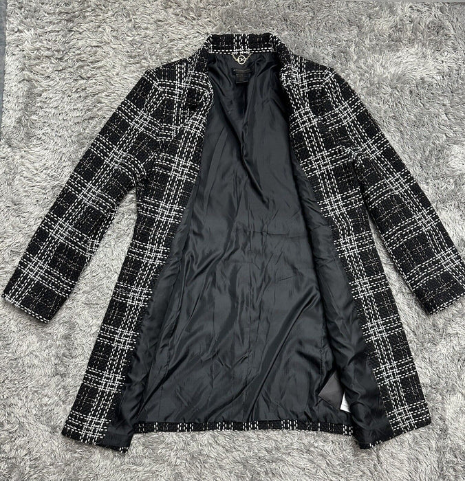 Donna Karan Women's Black Plaid Tweed Three Button Topper Jacket coat Size 14