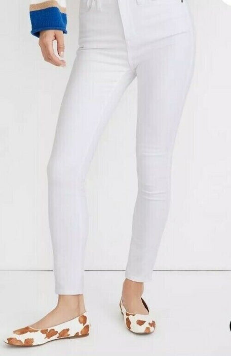 New Madewell Size 33 -  women's 10’’ High-Rise Skinny White Jeans AJ233 ( Stain)