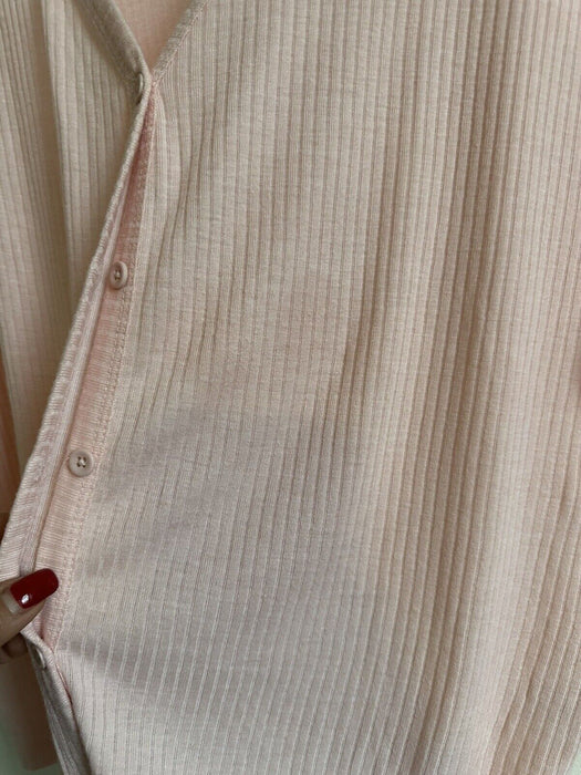 BP Small Toppink  Button Front Soft Knit Top Loose Short Sleeve V-Neck Solid S