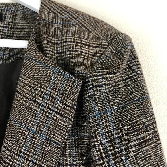 Amanda + Chelsea Brown Plaid Longline Open Front Topper Jacket Size M $180