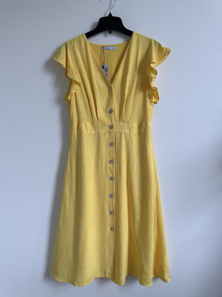 Mango Fit & Flare Flutter Sleeve Dress size 8 US in yellow