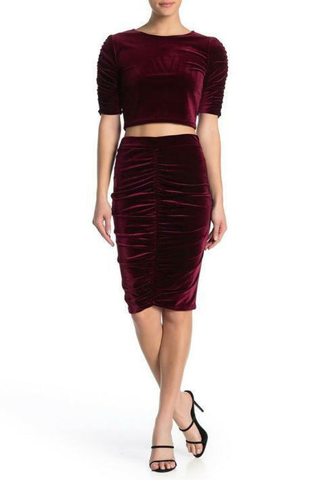 Free Press Nordstrom Velvet Velour Ruched Skirt size M burgundy