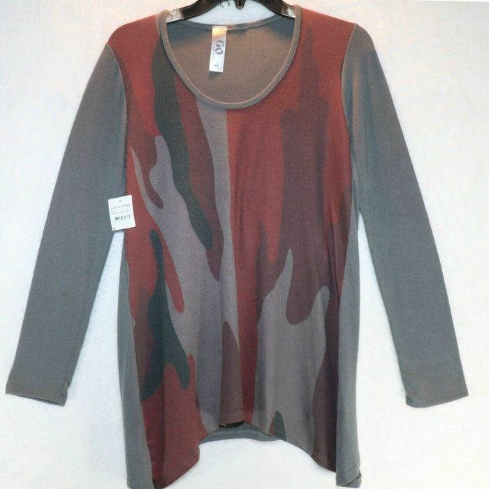 Go Couture Long Sleeve Handkerchief Tunic Sweater Charcoal Camo Print Sz L $168