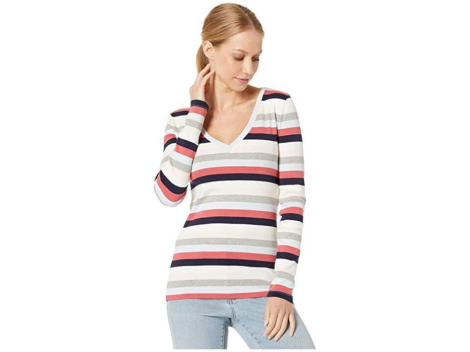 J Crew Woman's Cotton Perfect Fit V-Neck T-Shirt in Multi Stripe Size XS