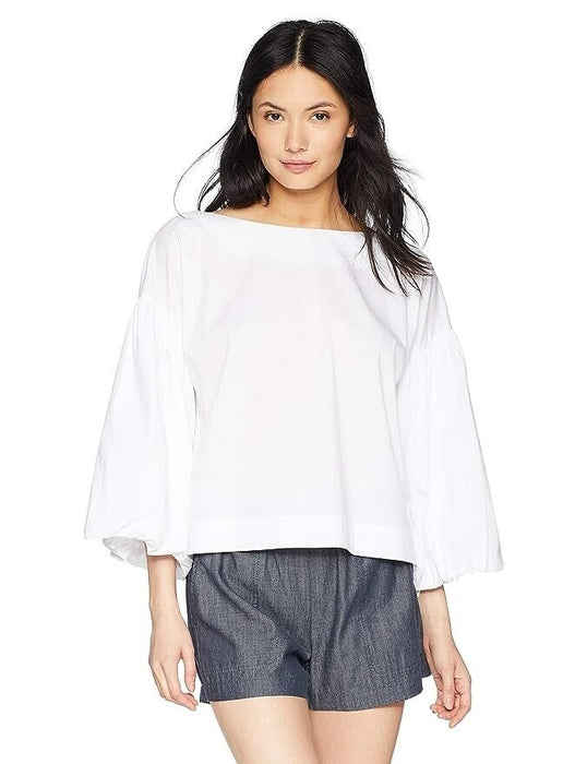 BCBGMAXAZRIA Women's Long Bell Sleeve Cotton Top In White Size S $208