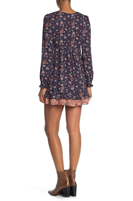 Kenedik Smocked Dress In Navy Rust Paisley Print Size M $118