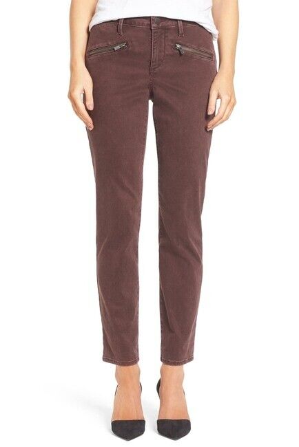 NYDJ Zip Detail Skinny Chino Pants Size 0 Women's  Deep Currant Red $124