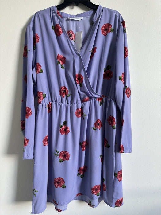 All in Favor women's faux wrap Purple floral long sleeve dress size XXL