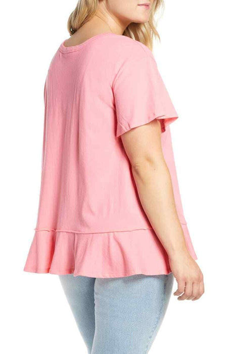 Caslon Ruffle Hem Cotten Tee In Pink Lemonade Size M