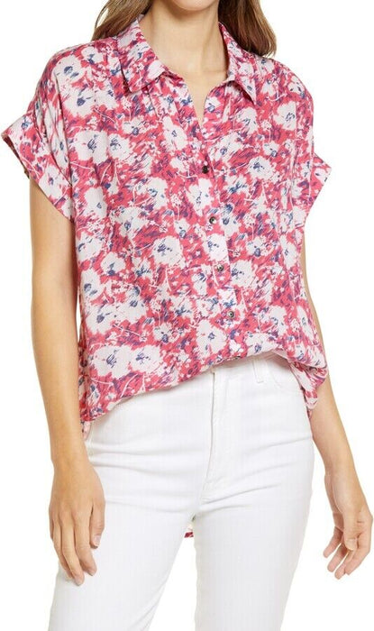 CASLON Women's Floral Print Summer Crepe Camp Shirt size S fits relax