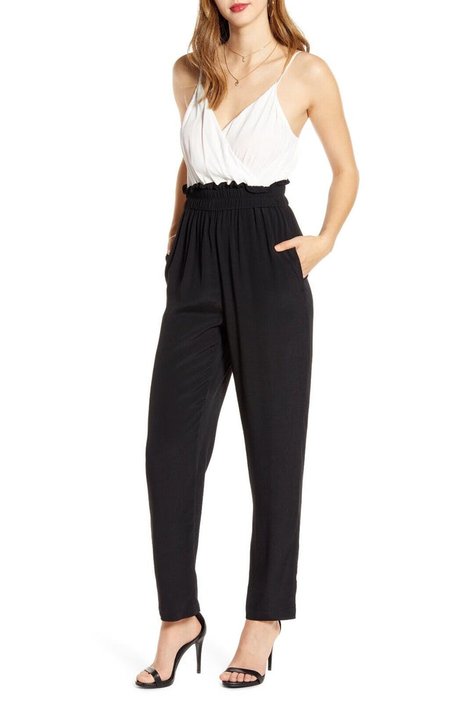 LEITH Surplice Paperboy Black white combo sleeveless Jumpsuit plus size 4X $69