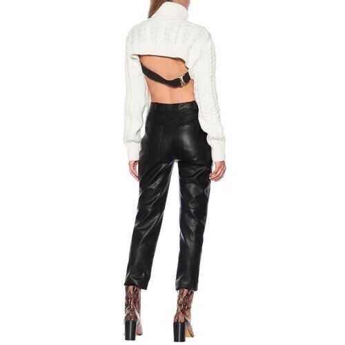 TIBI Women's Cable Knit Open Back Turtleneck Sweater In Cream Size XS/S $1150