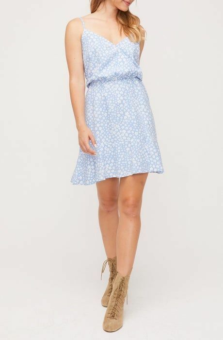 LUSH Ditsy Print Spaghetti Strap sleeveless Dress size XS in light blue