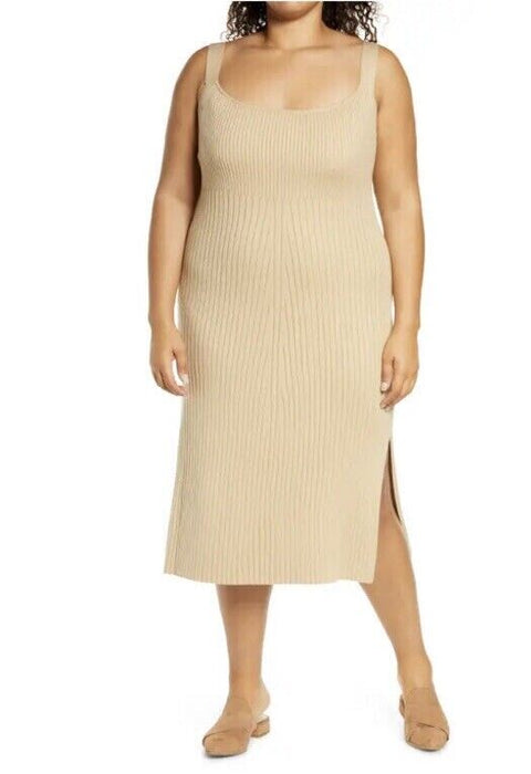WAYF Gillian Ribbed Tank Dress In Khaki Plus Size 2X