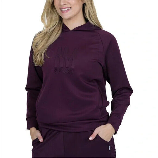Nicole Miller Sport Scuba Logo Print Activewear Pullover Hoodie Purple Size M