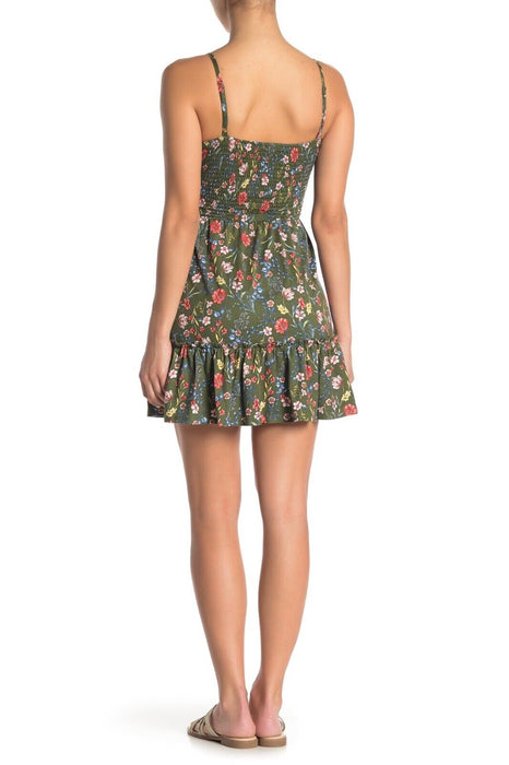 Abound Floral Ruched Fit & Flare Dress size L in green