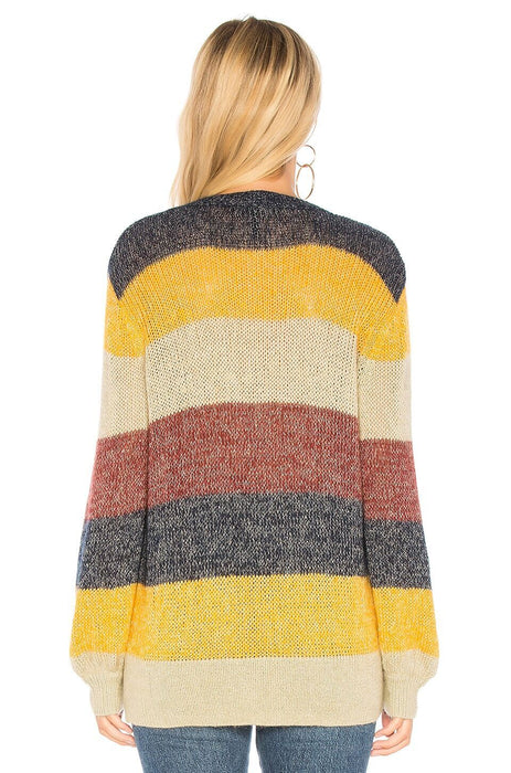 BCBGMAXAZRIA Mohair V-Neck Pullover In Striped Metallic Port Combo Size XXS