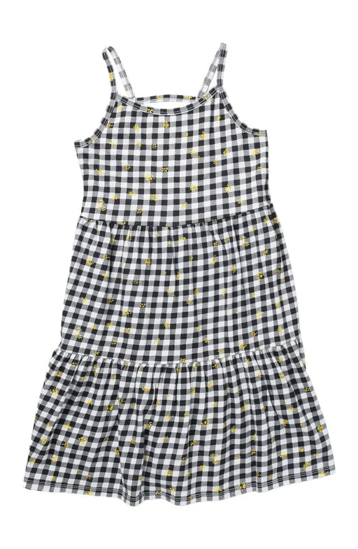 Melrose And Market Girls Tiered Strappy Dress In Daisy Gingham Grey Size L 10-12