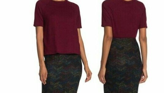 GO COUTURE Burgundy Knit Pullover Sweater Top size L $149