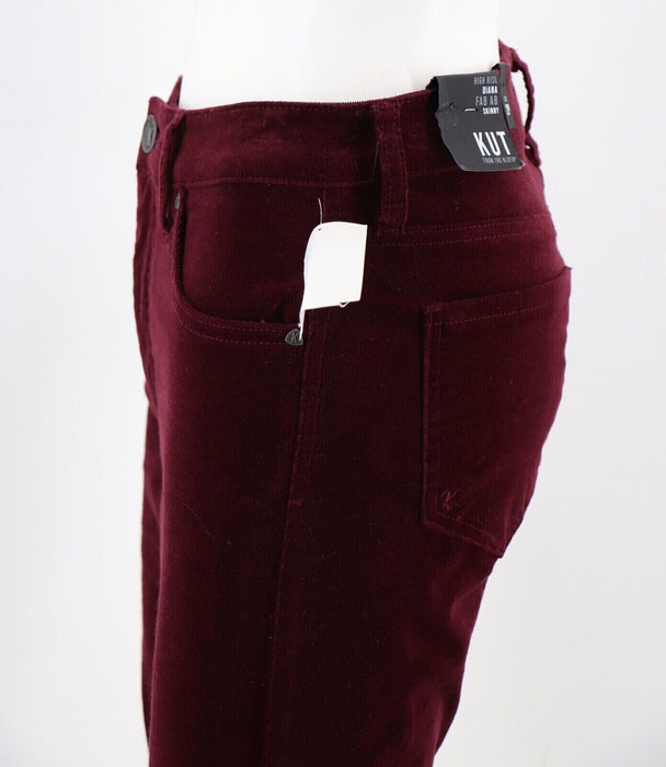 Kut From The Kloth High Rise Diana Fab Ab Skinny Stretch Cord Pants Wine Size 0