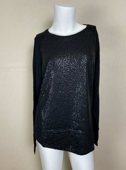 Olsen Europe Uptown Boho Beaded Sequins Jersey Long Sleeve Top Black Size S $150