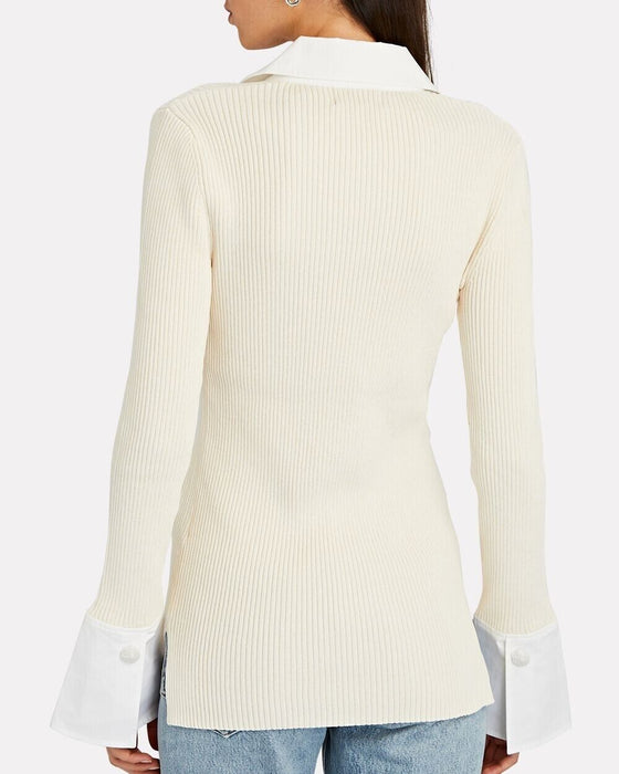 GANNI $445 Knit button Shirt Crystal embellished in Vanilla Ice size L