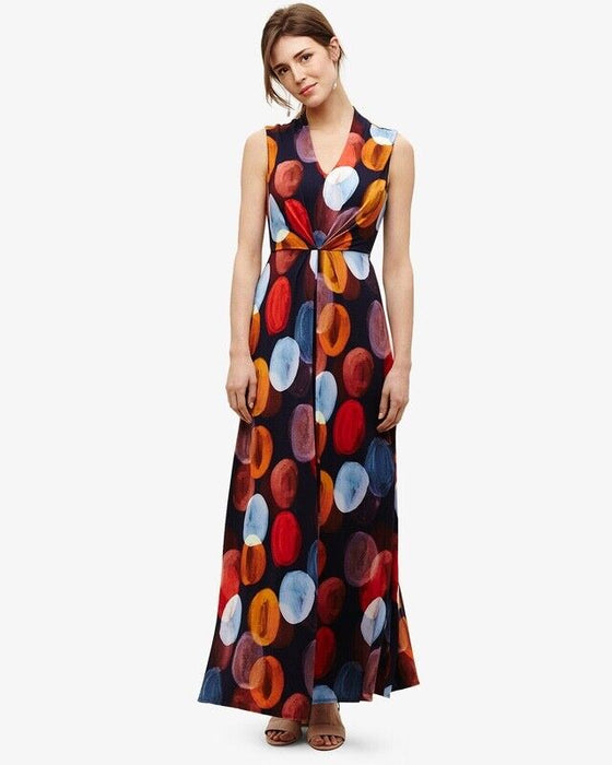 Phase Eight Josefina Maxi Sleeveless Dress in Navy/Multi Spot Size 6 US (10UK)