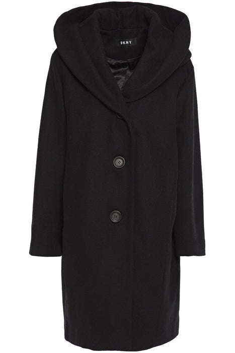 DKNY Women's Brushed Wool Blend Shawl Collar Coat In Black Size XS $395