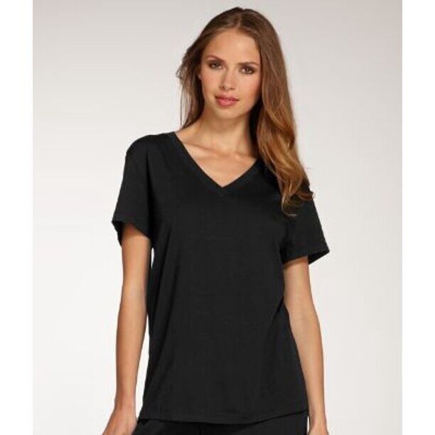Hue Women's Short Sleeve V-Neck Sleep Tee Black Size XL NWT