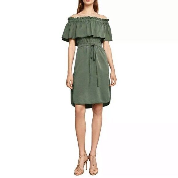 BCBGMAXAZRIA Evangelie Off The Shoulder Dress In Dusty Olive Size S $296
