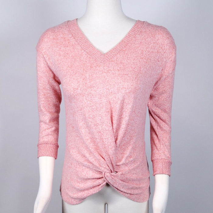 Poof NY women's Pastel Pink V-neck Twist Front  3/4 Sleeve Sweater size M $44