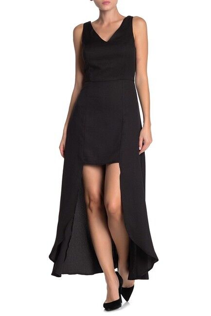 One One Six Sleeveless High/Low Crepe Dress In Black Size M