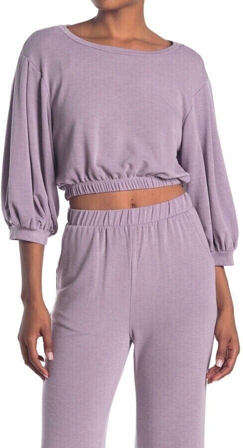 KNOW ONE CARES woman Terry Puff Sleeve crop Top In Lavender size L