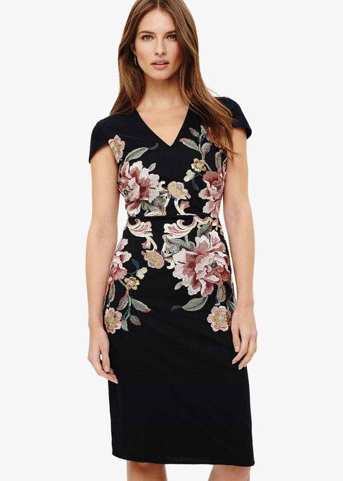 Phase Eight Nara Floral Embroidered Dress In Navy Size 4 $319