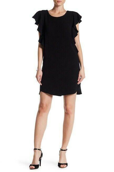 Bobeau Ruffle Sleeve Crepe Shift Dress In Black Size XS