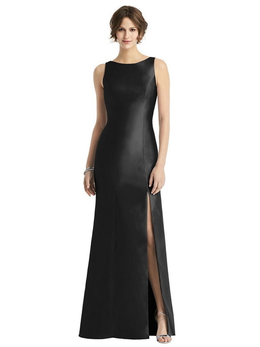 Alfred Sung Sleeveless Satin Gown Low Bow Backless Black D770 Size 2