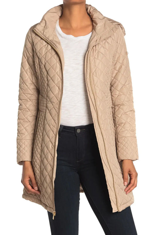 Via Spiga Quilted Hooded Water-Resistant Jacket In Champagne Size S $220