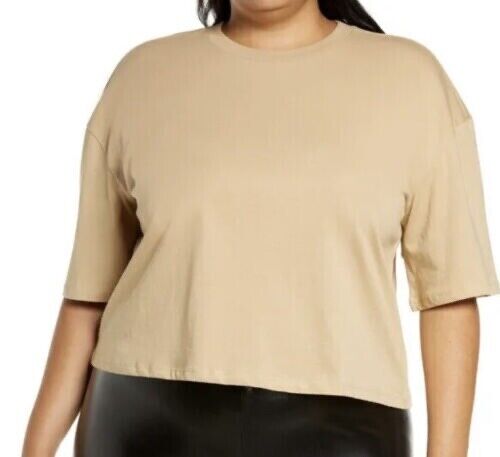 BP. Cool Girl Crop Short Sleeve T-Shirt Top In Beige Nougat Plus Size 3X