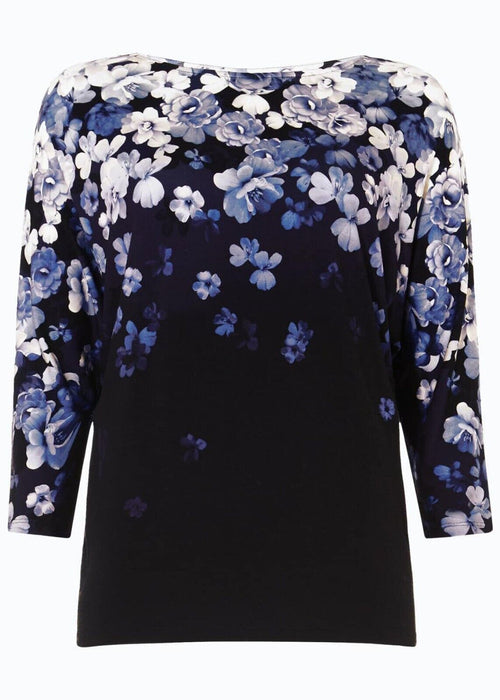 Phase Eight Frankie 3/4 Sleeve Top Black/Blue Floral Print size 10 US/14UK $119