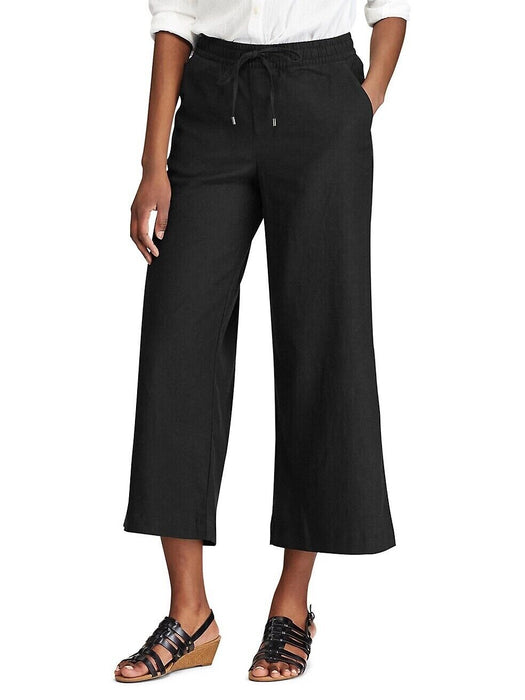Chaps Farra Linen Blend Straight Pants In Black Size S NWT
