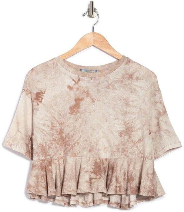 Good Luck Gem Women's Short Sleeve Tie Dye Peplum Top Taupe Size Large