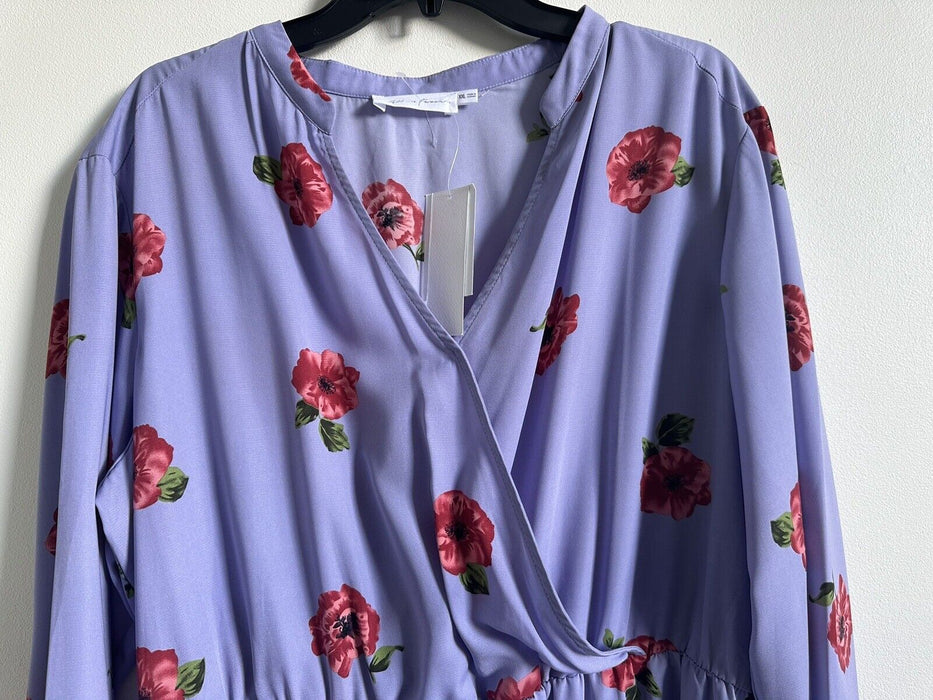 All in Favor women's faux wrap Purple floral long sleeve dress size XXL
