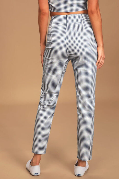 Lulus Follow The Sun High Waist Crop Trouser Pants In Blue Gingham Size XS
