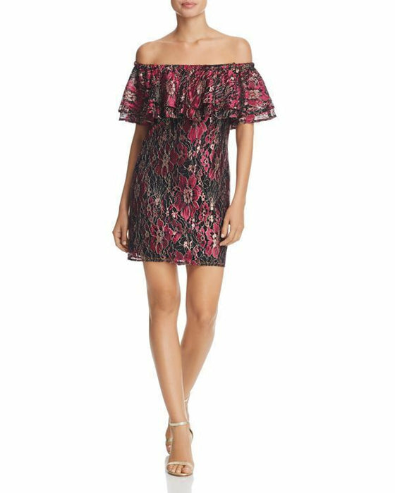 WAYF Cullen Women' Metallic Floral Lace Off The Shoulder Mini Dress Size XS