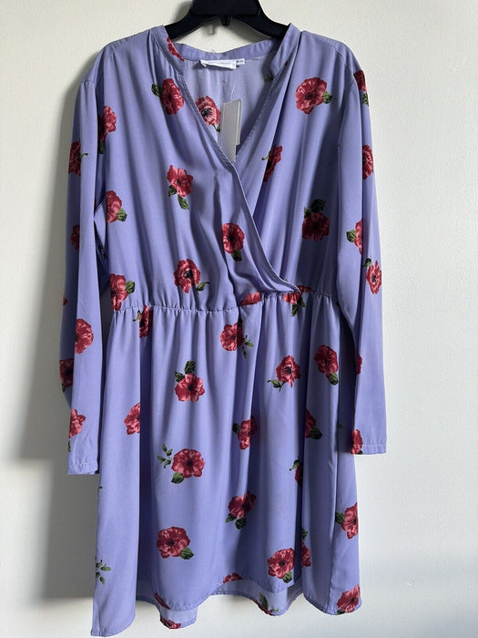 All in Favor women's faux wrap Purple floral long sleeve dress size XXL