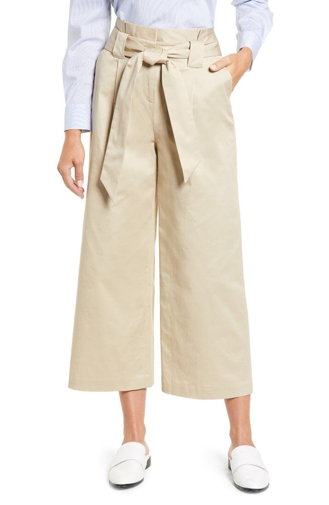 Halogen Paperboy Waist Belted Wide Leg Crop Pants In Tan Size 16 $90