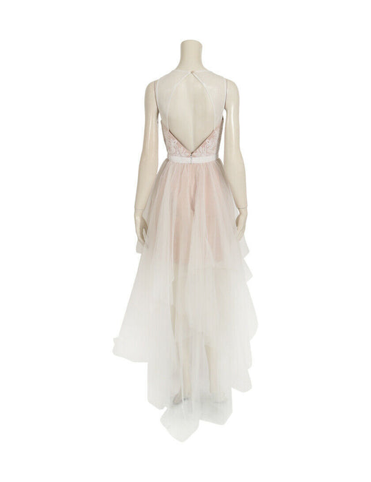 BCBGMAXAZRIA Riese Long Tulle Tiered Lace Gown Dress In Off White Size 6 $600