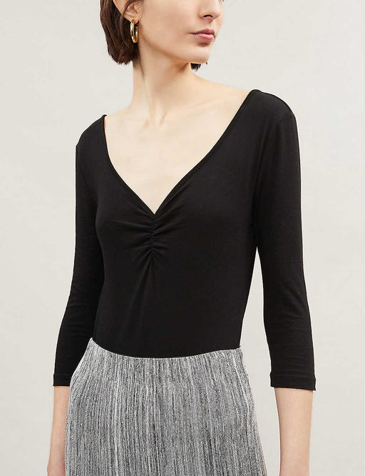 Maje Women's T Shirt V-Neck Jersey Bodysuit In Black Size 1