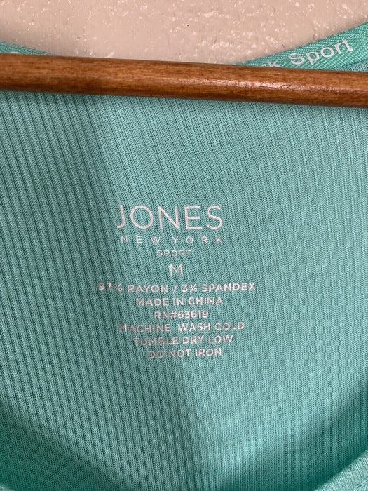 Jones New York Sport Ribbed Knit Tee Size XL Aquamarine V- Neck Cap Sleeve
