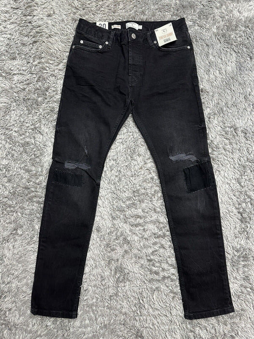 Topman rip 'n repair stretch skinny jeans in washed black size 30/30 $85
